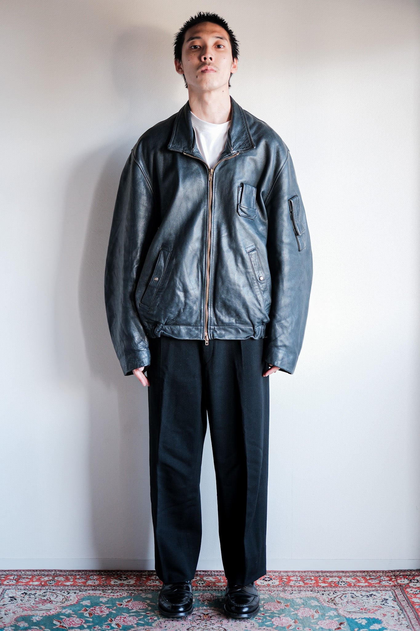 70's】French Air Force Pilot Leather Jacket Size.104L