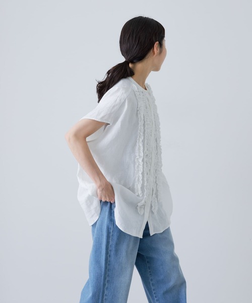 かぐれ（カグレ）の「リネンフリルフレンチワイドシャツ（シャツ