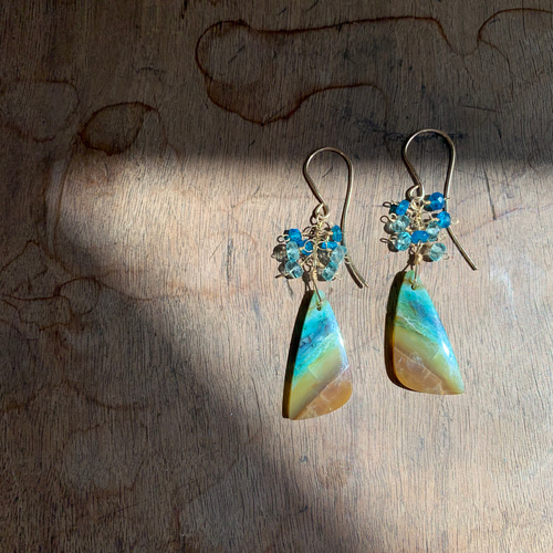 14kgf】天然石＊ブルーオパライズドウッド_ピアス(イヤリング)_a