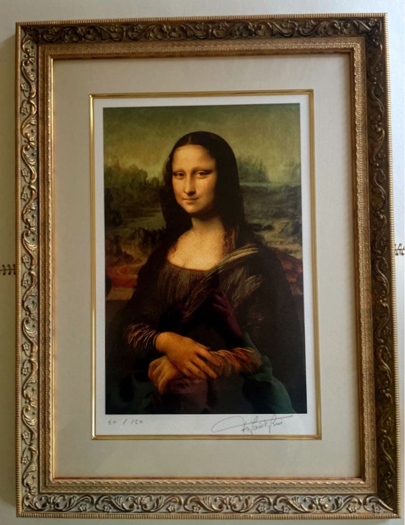 稀少限定版画　画家作品　モナリザ　アンティーク調額装　絵画　版画　60／150 レオナルドダヴィンチ「モナリザ」 ジクレー、シルクスクリーンツヤ