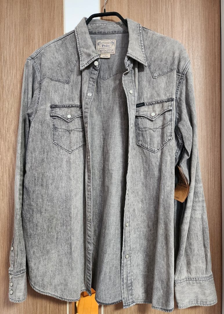 Polo Ralph Lauren デニムシャツ 長袖　US L サイズ　グレー 90年代 Ralph Lauren ラルフローレン BLAIRE 長袖 ブラックデニム
